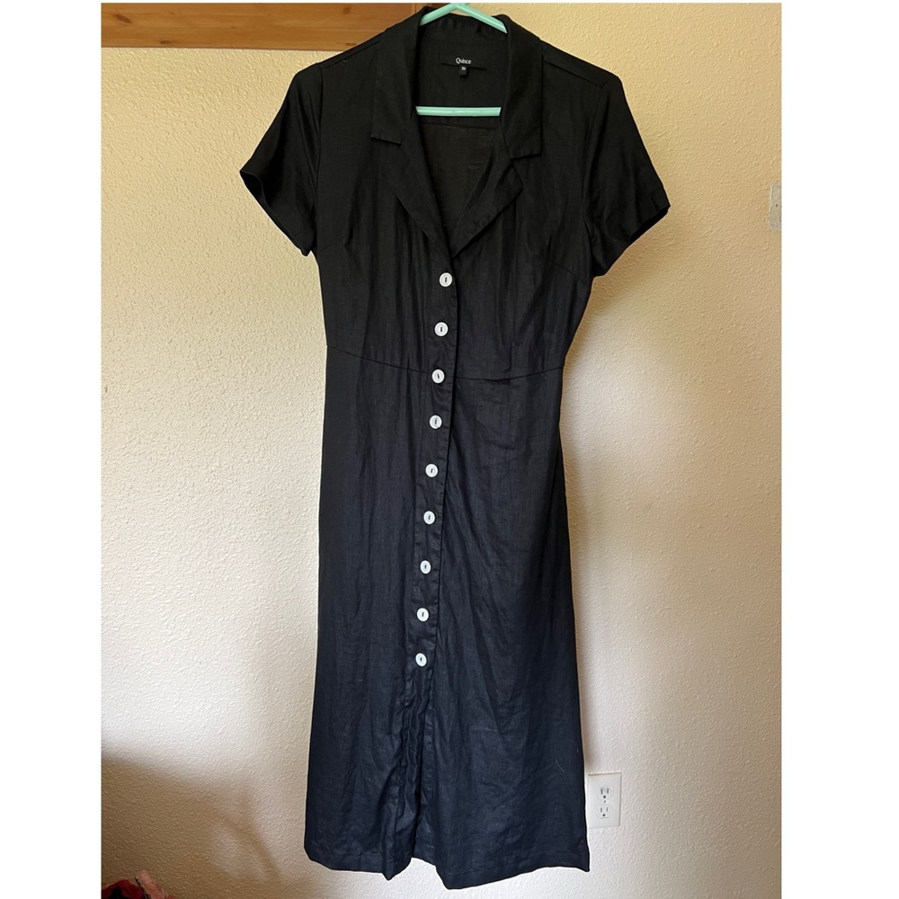 Quince Linen Black Button-Down Dress S